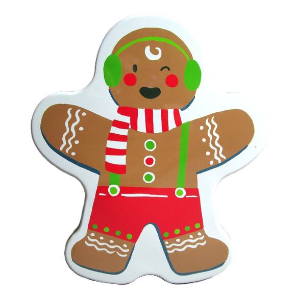 Gingerbread Man Tin Box Holiday Collectible Food Safe Storage 2 Inches Deep - Picture 1 of 4